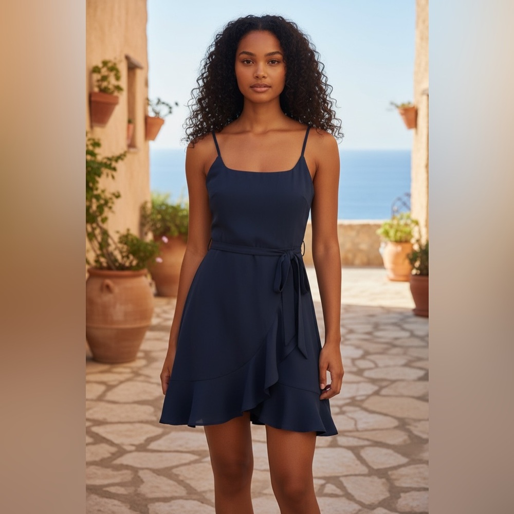 Chic Asymmetrical Navy Dress